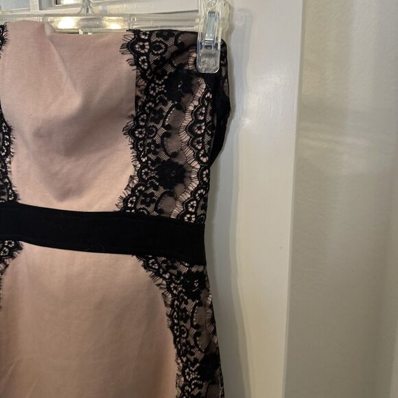 Dusty Rose & Black Lace Strapless Short Party Dress Womens juniors Large - Picture 3 of 11